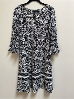 BCBGMaxAzria Black and White Geometric Midi Dress